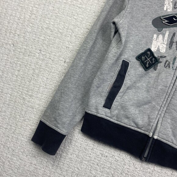Y2K Tony Hawk Hoodie Boys Grey / Blue Skate Skull AOP Embroidery Full Zip Read - Picture 3 of 12